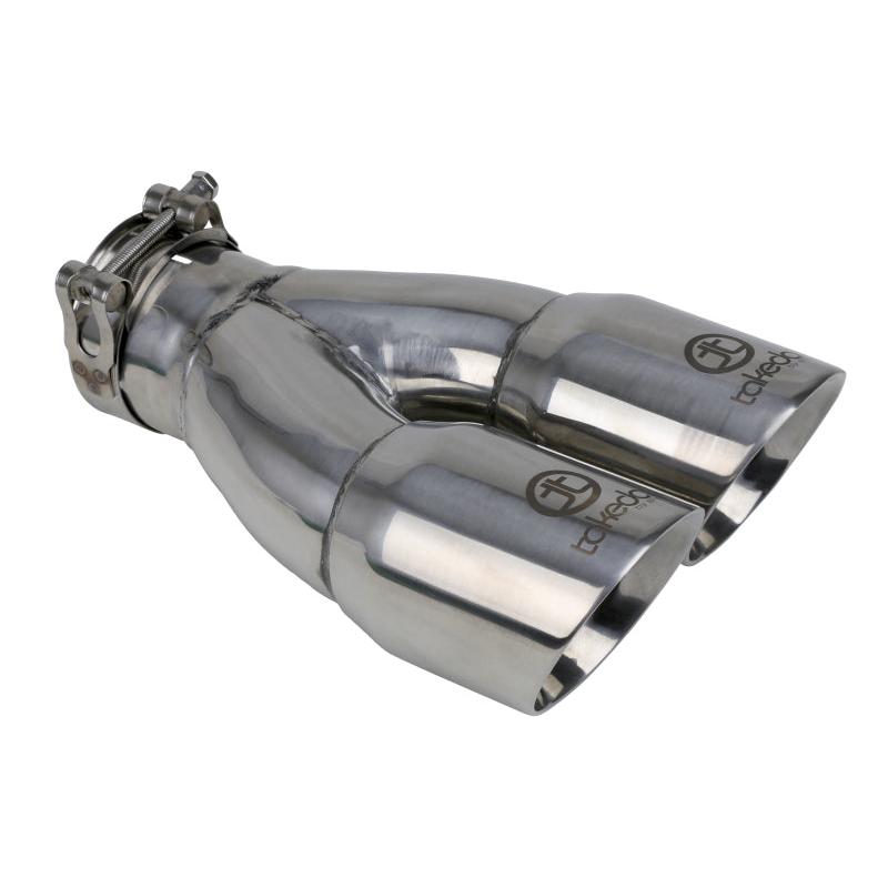 aFe Takeda 2.5in 304 Stainless Steel Clamp-on Exhaust Tip 2.5in Inlet 3in Dual Outlet - Polished-SR1 Performance