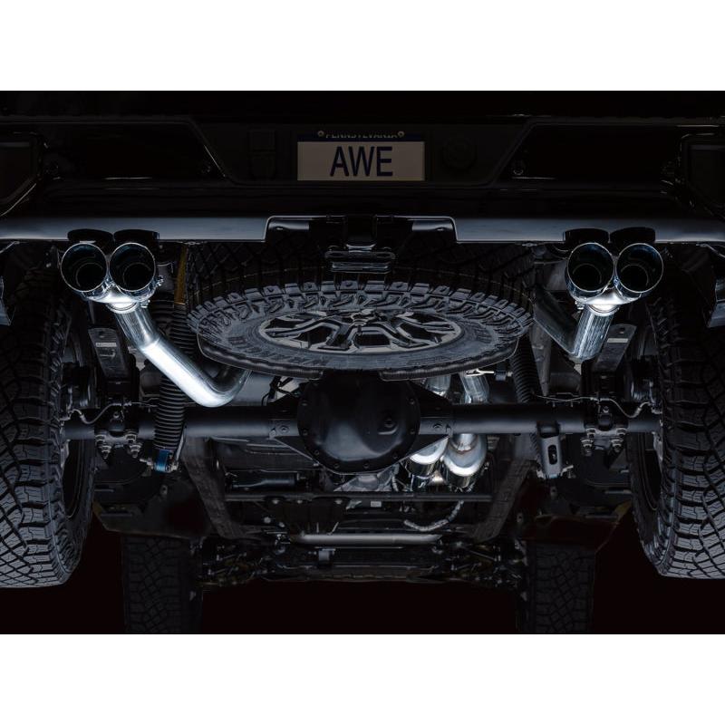 AWE Tuning 22-23 GMC Sierra 1500 AT4X 6.2L 0FG Catback Split Dual (Flat Bumper) - Chrome Silver Tips