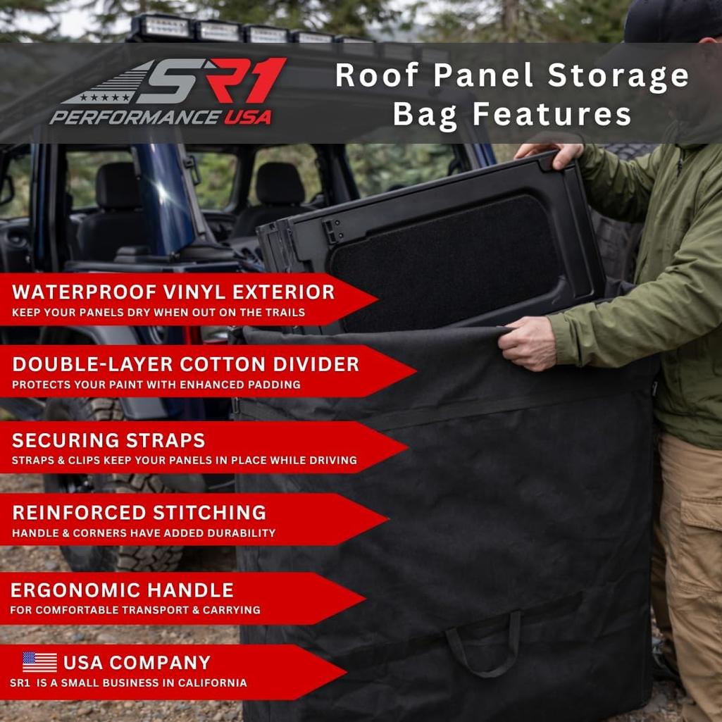 Jeep Freedom Top Hardtop Panel Storage Bag for 2007-2025 Wrangler JK JKU JL JLU and Gladiator JT - Padded Protective Carry Case 2-Door and 4-Door Sport, Sahara, Rubicon, Unlimited models