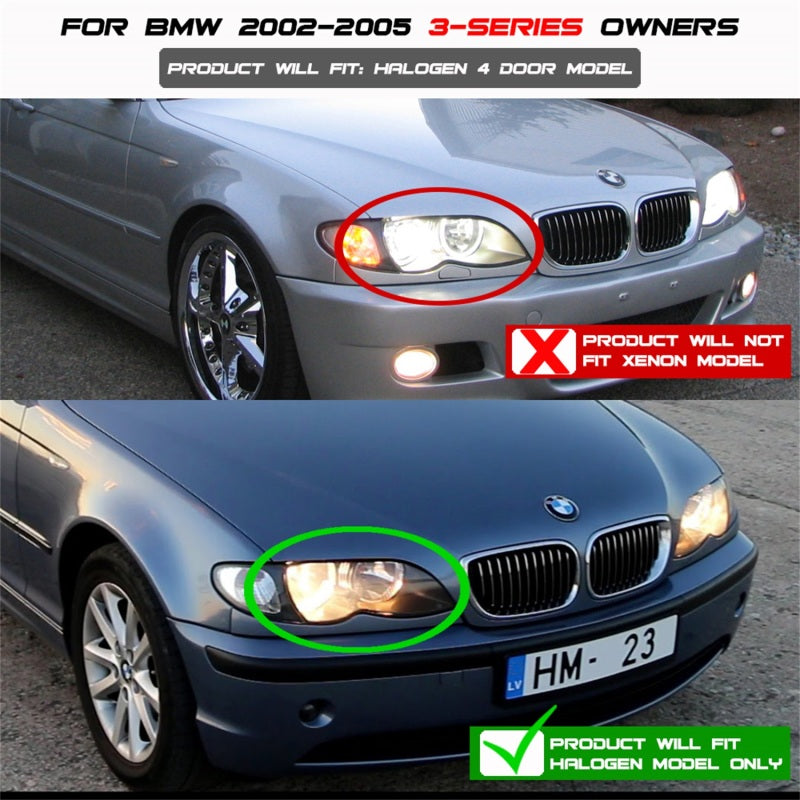 Spyder BMW E46 3-Series 02-05 4DR Projector Headlights 1PC 3D Halo Blk PRO-YD-BMWE4602-4D-3DDRL-BK-SR1 Performance