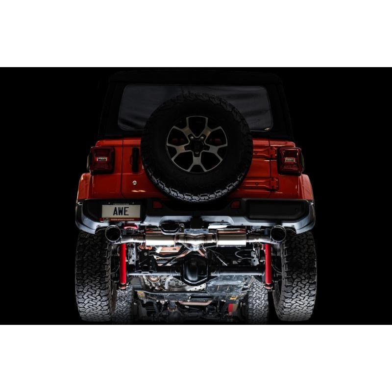 AWE Tuning 2018+ Jeep Wrangler JL/JLU Tread Edition Axle-Back Dual Exhaust - Diamond Black Tips