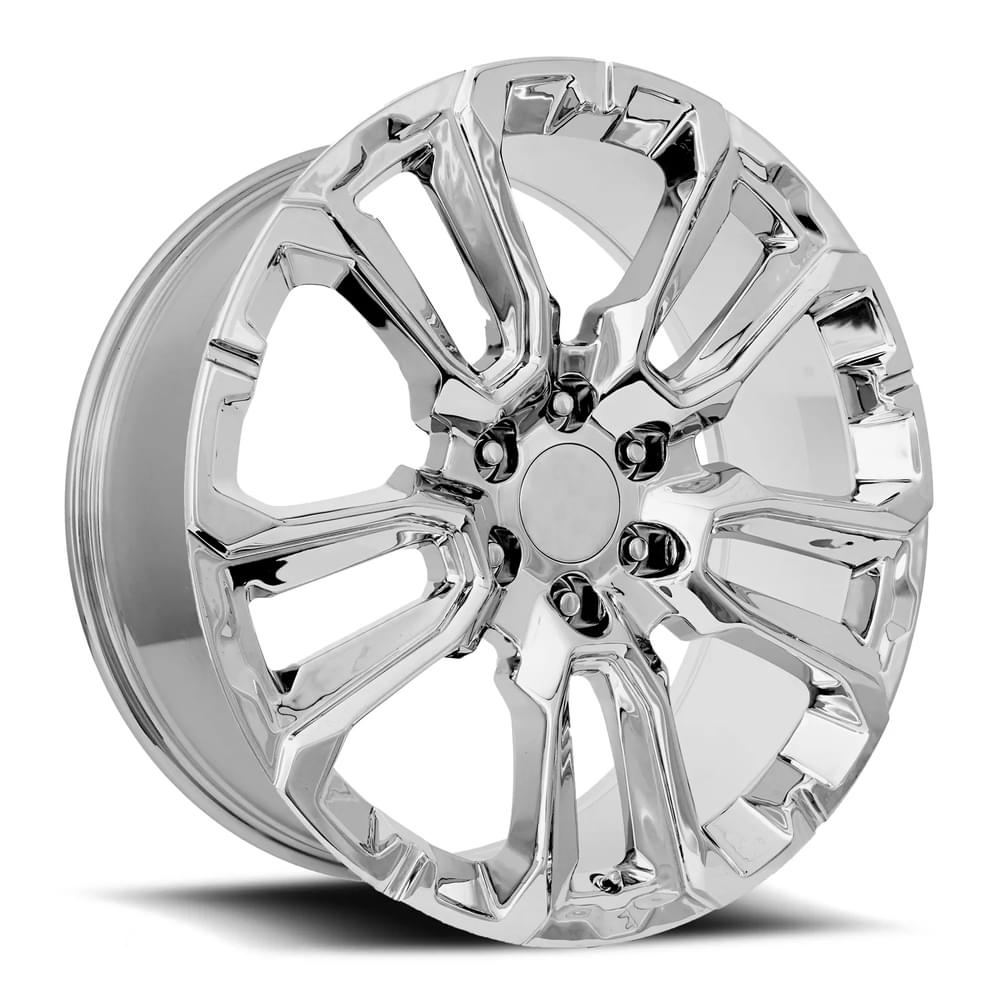 22X9 6X5.5 +28 HB 78.1 GM SPLIT 5 SPOKE REPLICA WHEEL CHROME WITH CAP-SR1 Performance