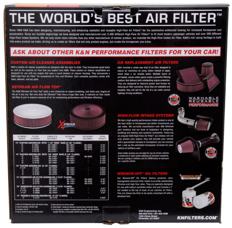 K&N Replacement Drop In Air Filter - 14in OD / 12in ID / 5in H w/Inner Wire-SR1 Performance