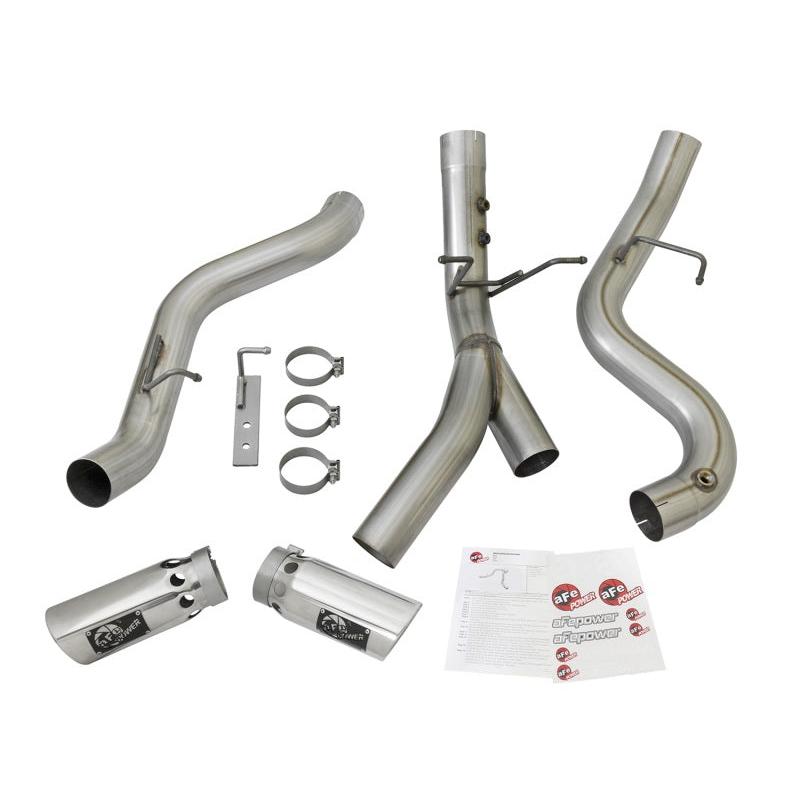 aFe ATLAS 4in DPF-Back Alum Steel Exhaust System w/Dual Exit Polished Tip 2017 GM Duramax 6.6L (td)