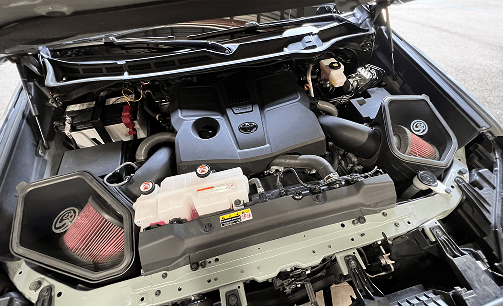Cold Air Intake Kit for 2022-2025 Toyota Tundra, 2023-2025 Sequoia V6 3.4L and 3.4L Hybrid - S&B installed in the engine compartment of a vehicle
