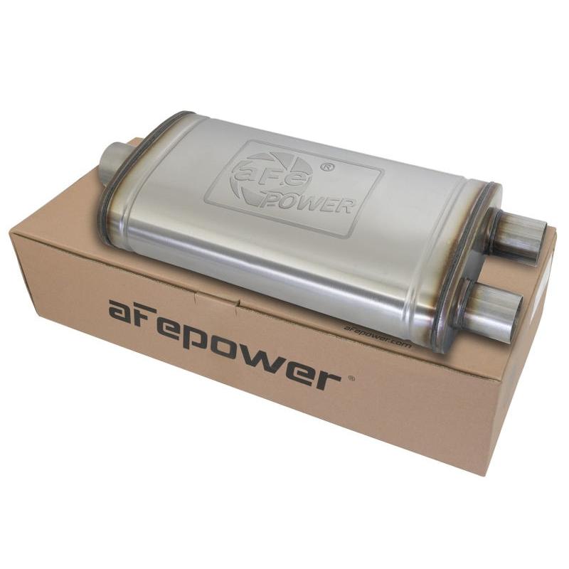 aFe MACHForce XP SS Muffler 3in Center Inlet / 2.5in Dual Outlets 22in L x 11in W x 6in H Body-SR1 Performance