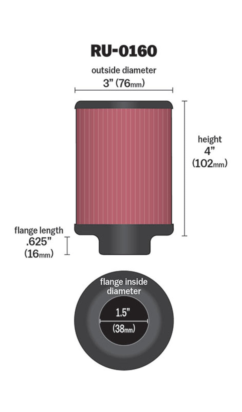 K&N Universal Rubber Filter 1 1/2in FLG 3in OD 4in Height-SR1 Performance