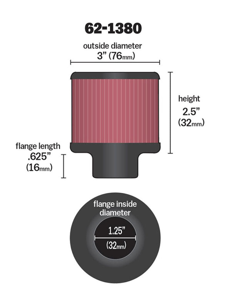 K&N 1.25in Flange ID x 3in OD x 2.5 inch H Rubber Base Crankcase Vent Filter-SR1 Performance