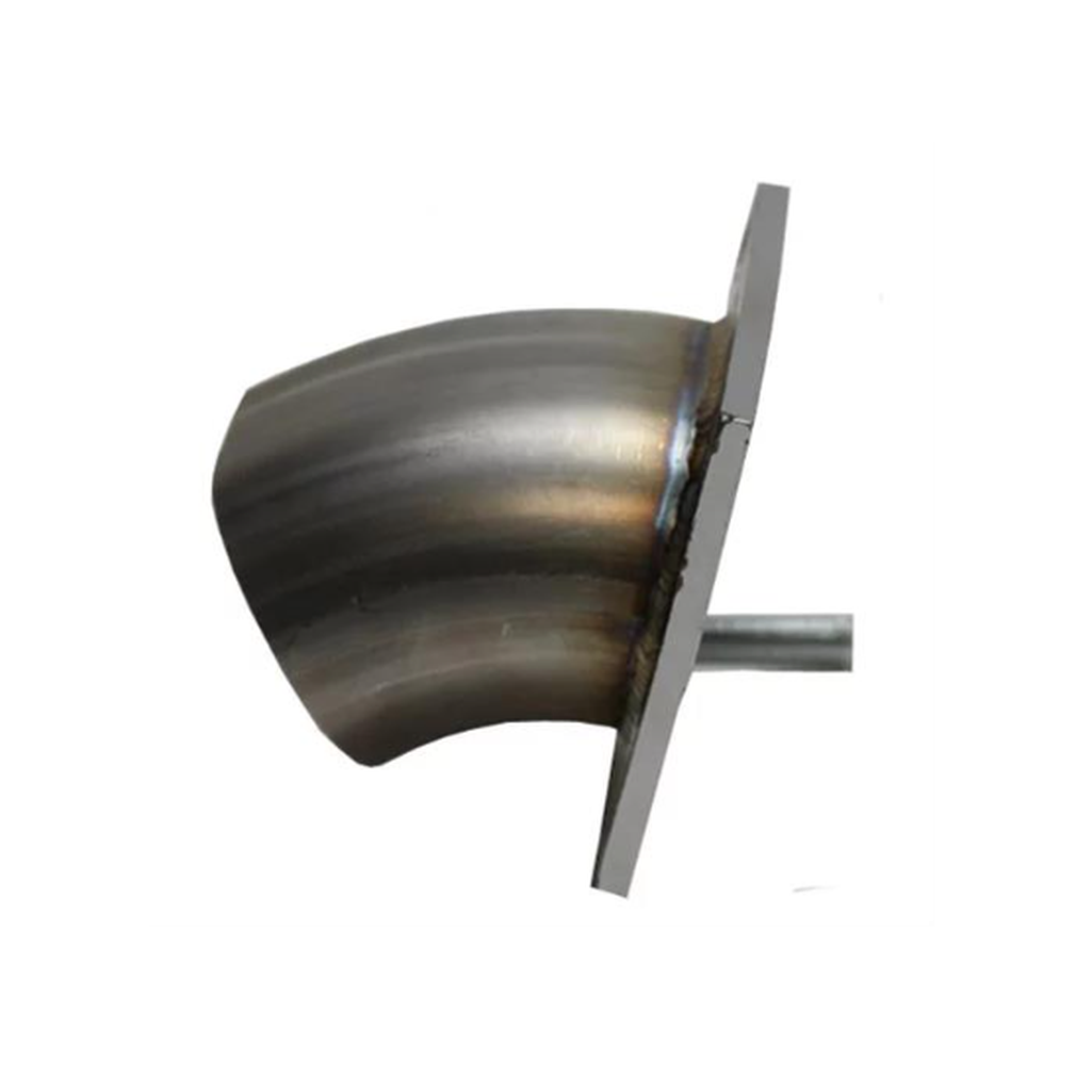 45-degree turn-down design directs exhaust outlet toward ground oval