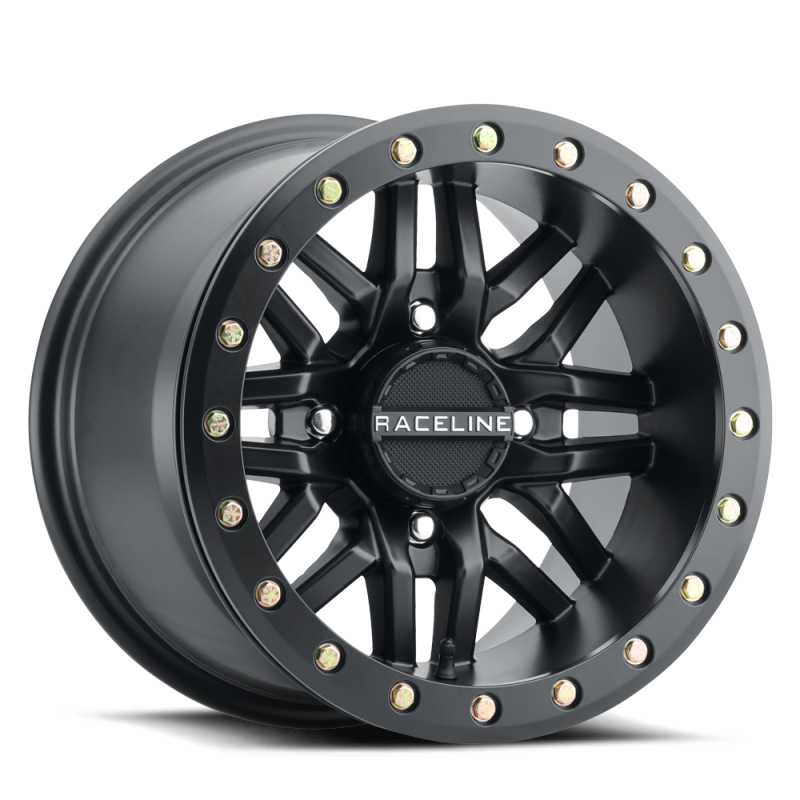 Raceline A91B Ryno 15x8 Inch Satin Black Beadlock Wheel with 4x137 Bolt Pattern and 10mm Offset
