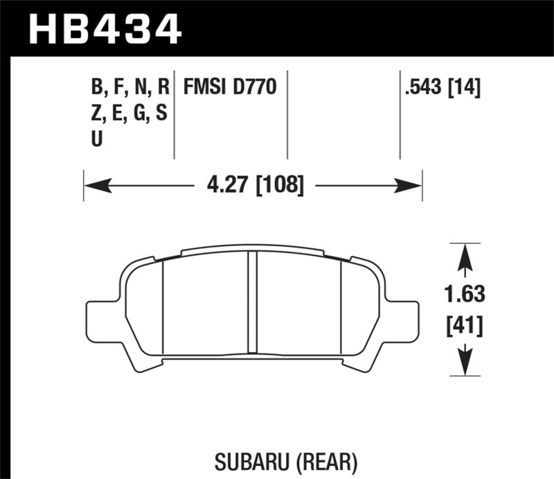 Hawk 02-03 WRX / 05-08 LGT D770 HPS Street Rear Brake Pads-SR1 Performance