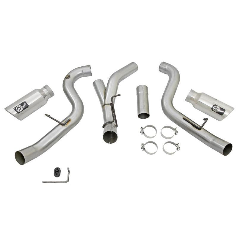 aFe LARGE Bore HD 4in Dual DPF-Back SS Exhaust w/Polished Tip 16-17 GM Diesel Truck V8-6.6L (td) LML