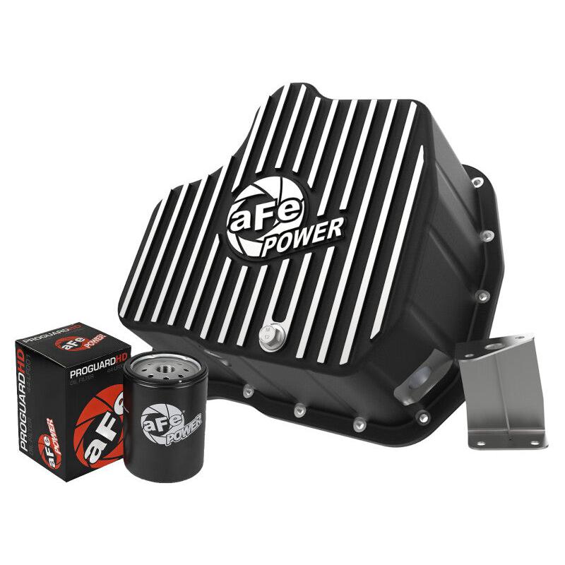 aFe 011-16 GM Diesel Trucks V8-6.6L LML Engine Oil Pan Black POWER Pro Series w/ Machined Fins