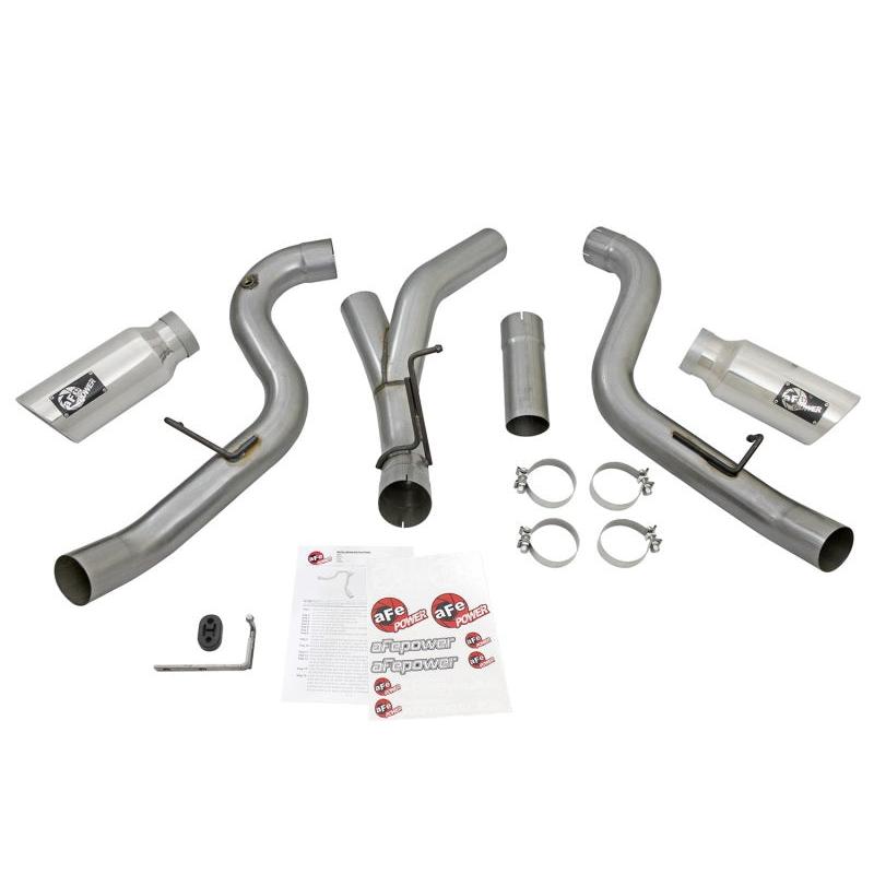 aFe LARGE Bore HD 4in Dual DPF-Back SS Exhaust w/Polished Tip 16-17 GM Diesel Truck V8-6.6L (td) LML