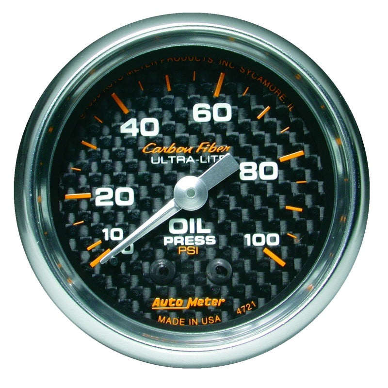 Autometer Carbon Fiber 52mm 100 PSI Mechanical Oil Pressure Gauge-SR1 Performance