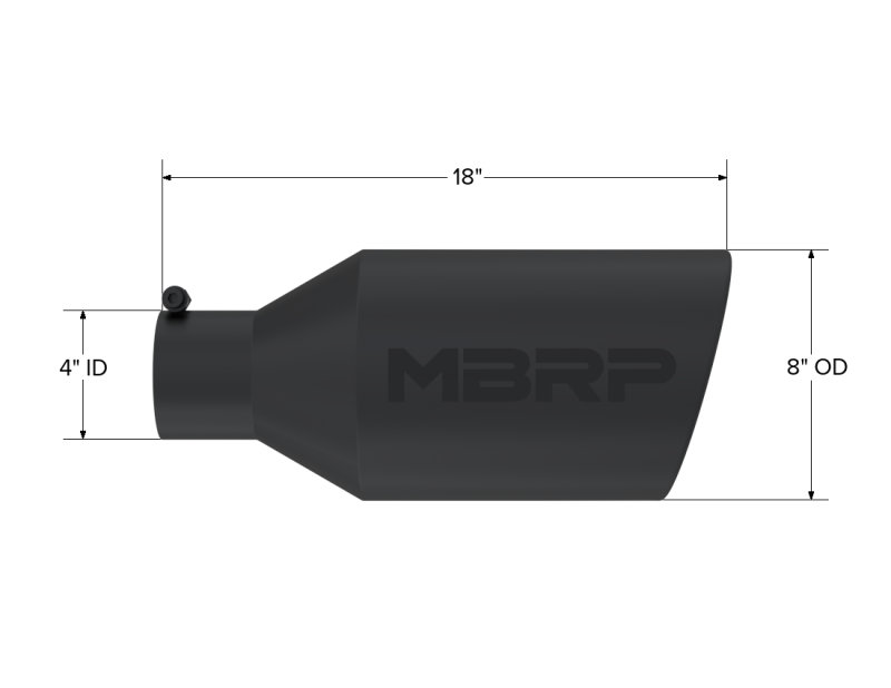 MBRP Universal Tip 8in O.D. Rolled End 4in inlet 18in length Black-SR1 Performance