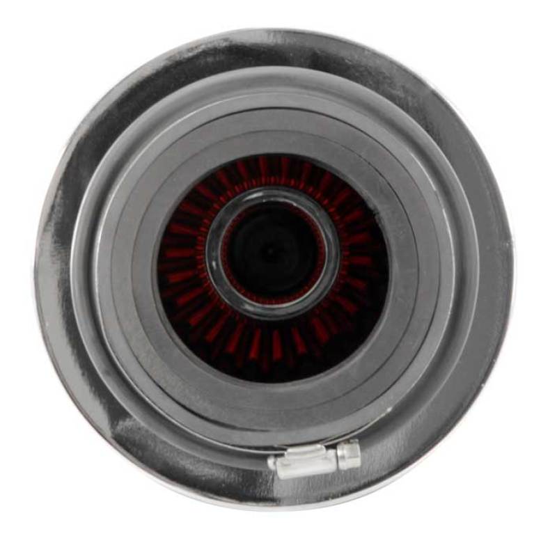 K&N Universal Air Filter Chrome Round Tapered Red - 4in Flange ID x 1.125in Flange Length x 9.5in H-SR1 Performance