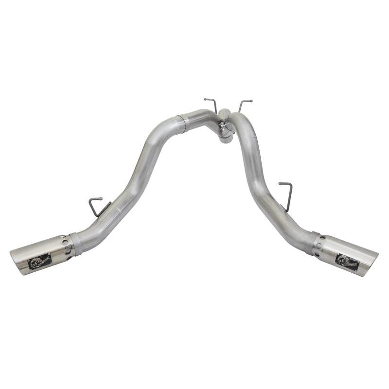 aFe ATLAS 4in DPF-Back Alum Steel Exhaust System w/Dual Exit Polished Tip 2017 GM Duramax 6.6L (td)