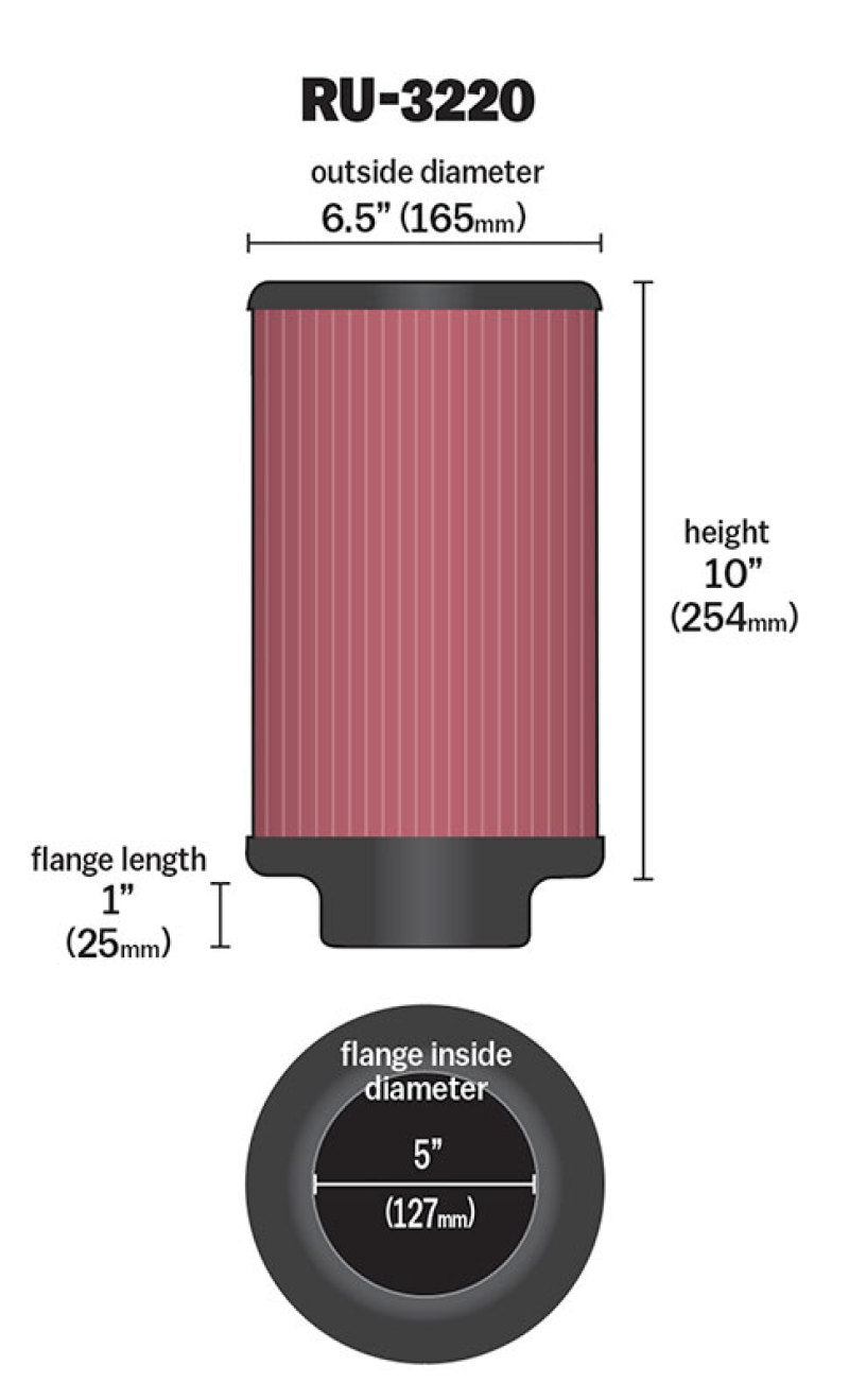 K&N Filter Universal Rubber Filter 5in Flange ID / 6.5in OD / 10in Height-SR1 Performance