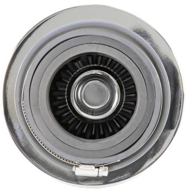 K&N Universal Filter Chrome Round Tapered White - 4in Flange ID x 1.125in Flange Length x 5.5in H-SR1 Performance