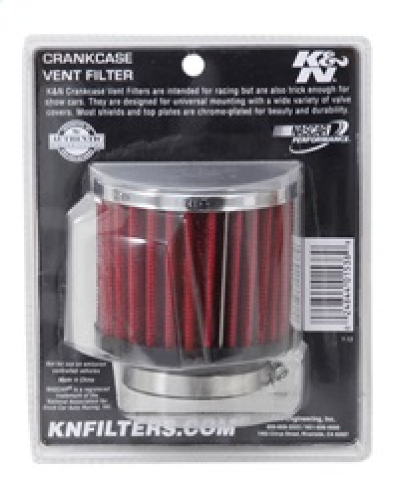 K&N 1.75in Flange ID x 3in OD x 2.5in H Chrome Finish Rubber Base Crankcase Vent Filter-SR1 Performance