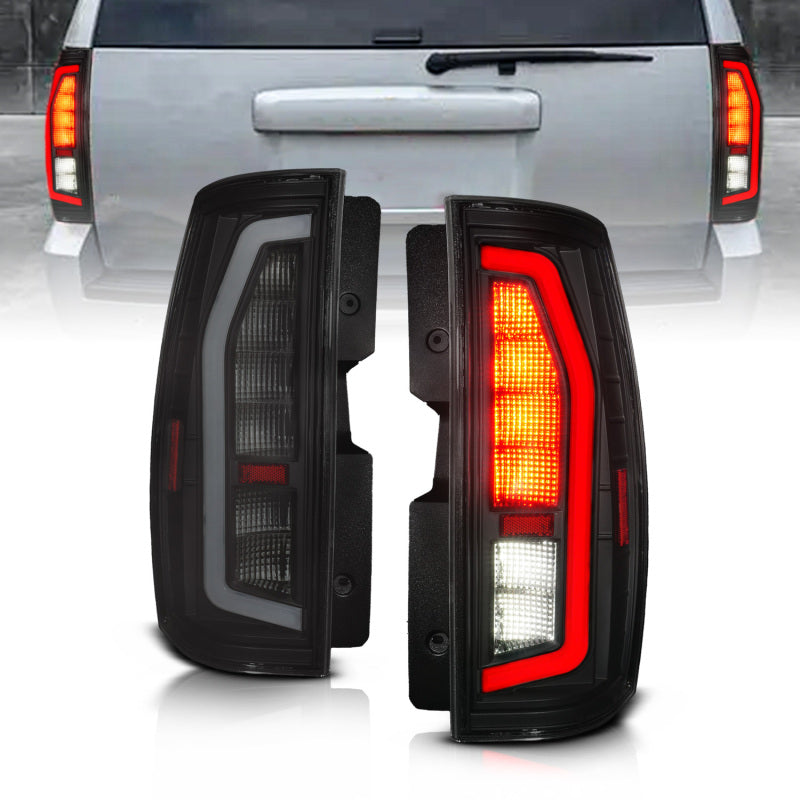 Anzo 07-14 Chevrolet Suburban / GMC Yukon Black Full LED Tail Light Assembly with Smoke Lens