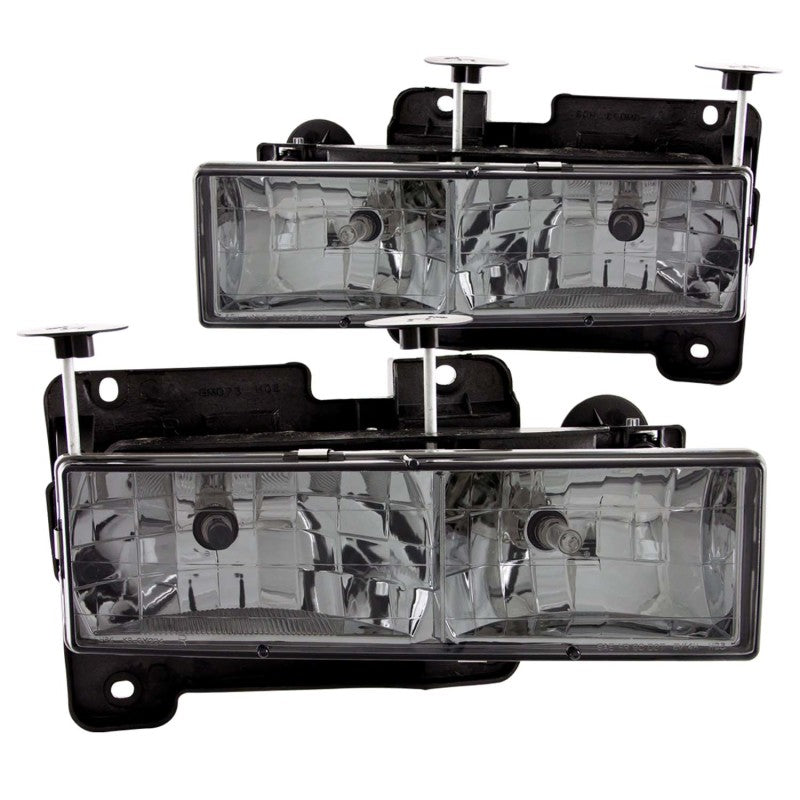ANZO 1988-1998 Chevrolet C1500 Crystal Headlights with Smoke Lens and Chrome Housing