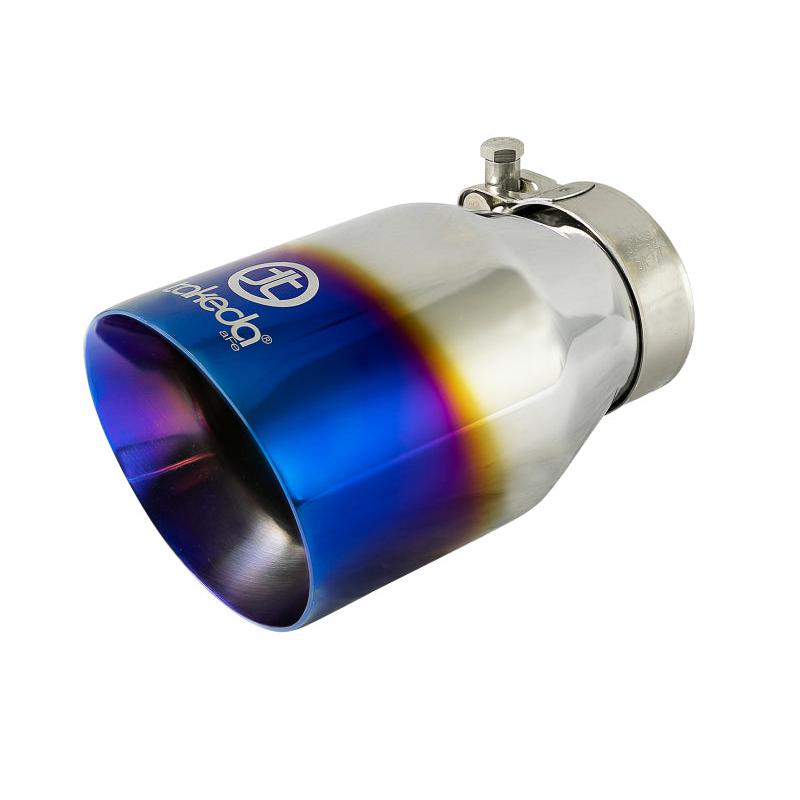 aFe Takeda 304 Stainless Steel Clamp-On Exhaust Tip 2.5in Inlet / 4in Outlet - Blue Flame-SR1 Performance