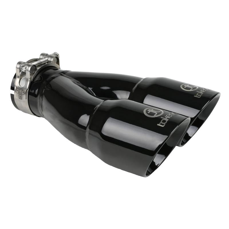 aFe Takeda 2.5in 304 Stainless Steel Clamp-on Exhaust Tip 2.5in Inlet 3in Dual Outlet - Black-SR1 Performance
