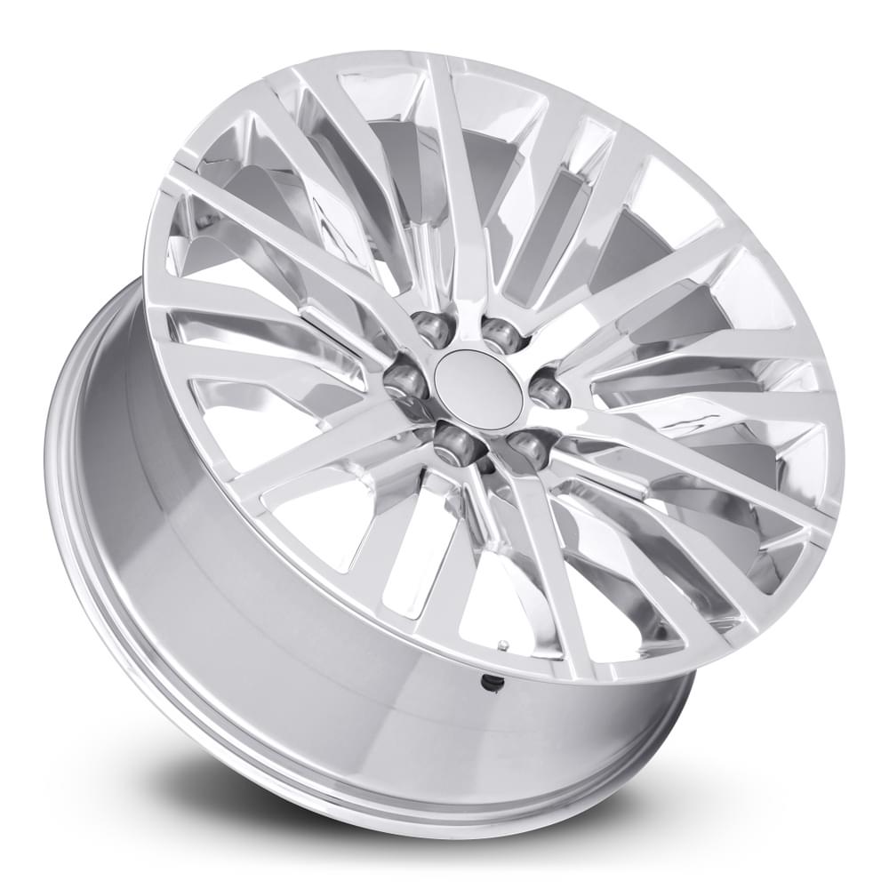 FR 97 – GM SPLIT-6 SPOKE REPLICA WHEELS-Chrome 22x9 6x5.5 + 28 HB 78.1