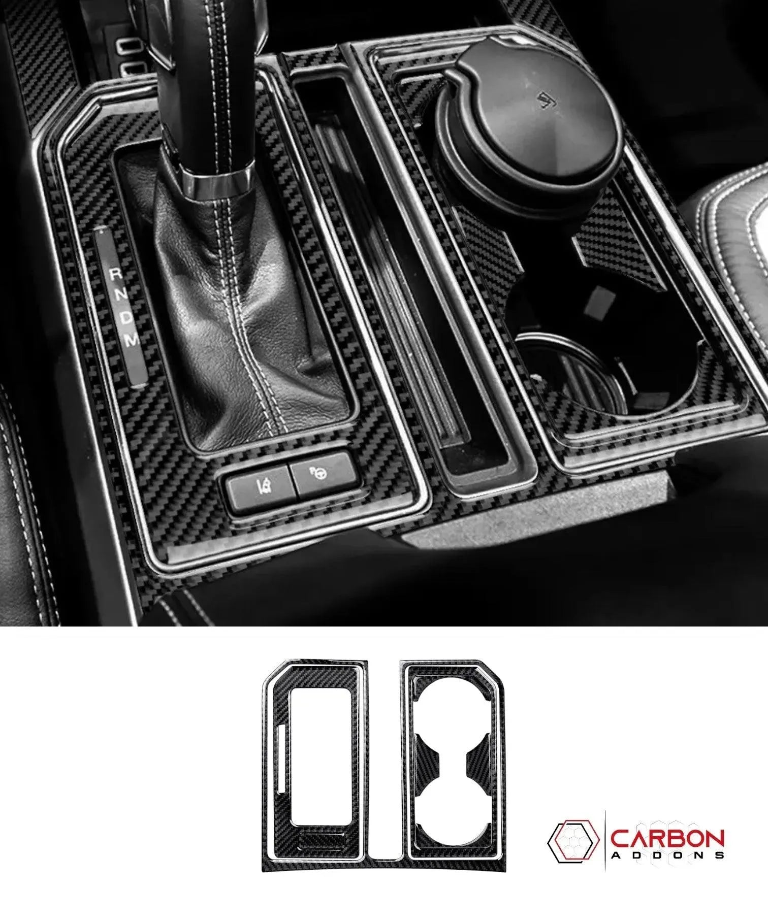 [8pcs] Real Carbon Fiber Gear Shift Panel Overlay | 2015-2020 Ford F150 - carbonaddons Carbon Fiber Parts, Accessories, Upgrades, Mods