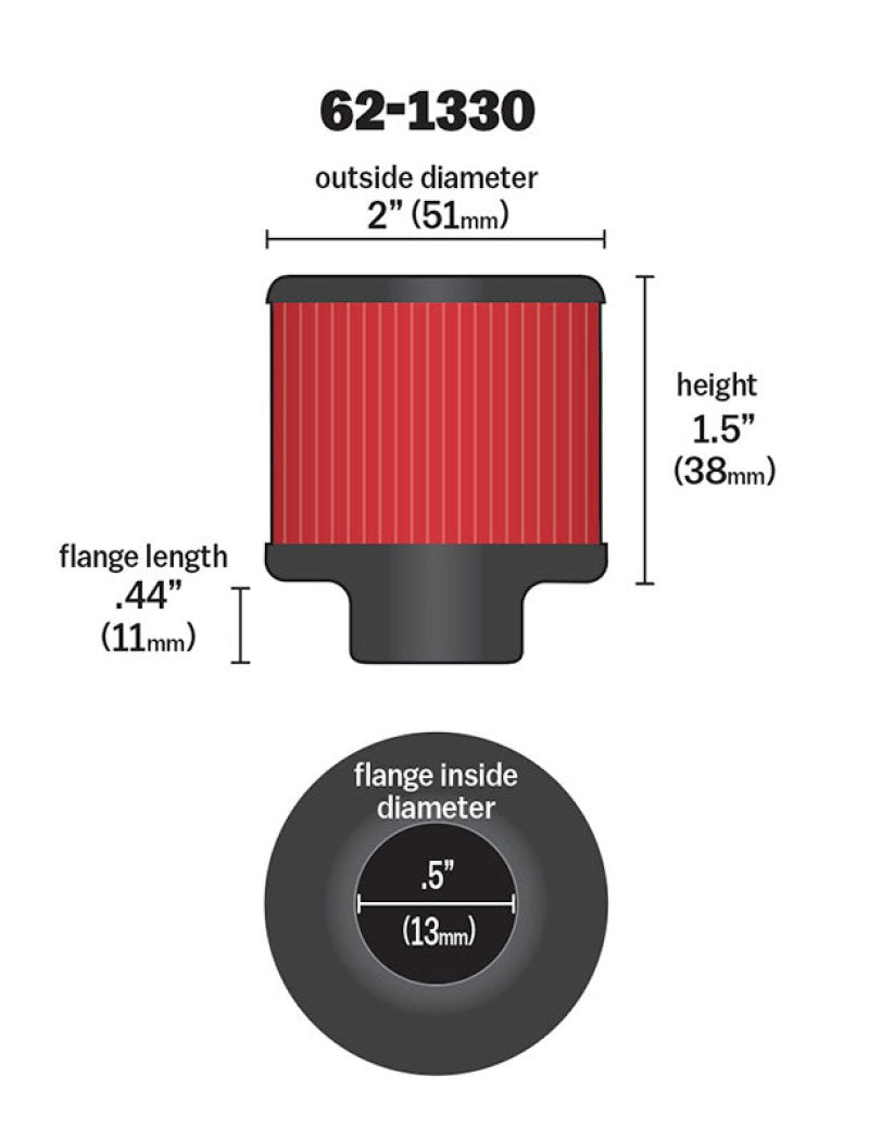 K&N Clamp On Rubber Base Crankcase Vent Filter 0.5in Flange ID 2in OD 1.5in Height-SR1 Performance