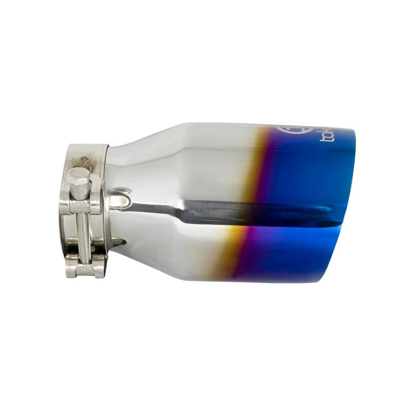 aFe Takeda 304 Stainless Steel Clamp-On Exhaust Tip 2.5in Inlet / 4in Outlet - Blue Flame-SR1 Performance