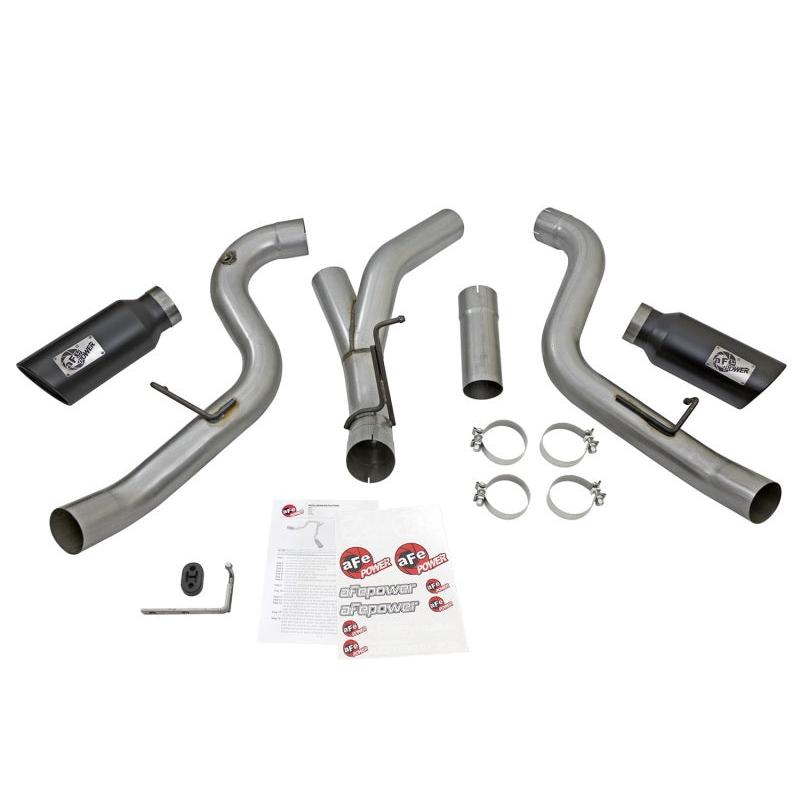 aFe LARGE Bore HD 4in Dual DPF-Back SS Exhaust w/Black Tip 16-17 GM Diesel Truck V8-6.6L (td) LML