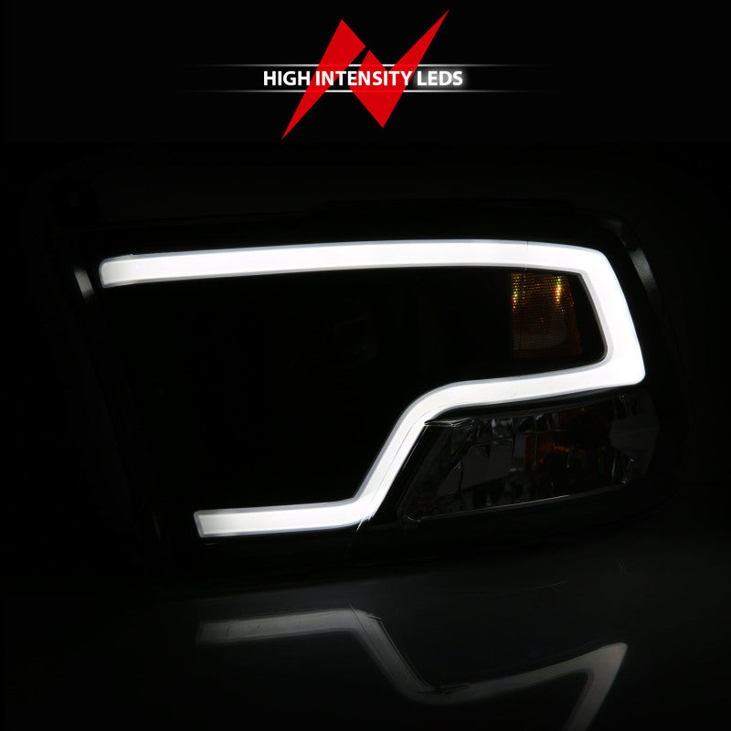 ANZO 09-18 Dodge Ram 1500 Plank Style Projector Headlights with Halo in Black