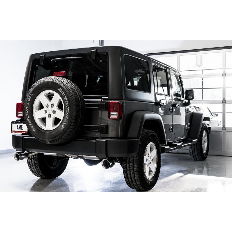 AWE Tuning 07-18 Jeep Wrangler JK/JKU 3.6L Tread Edition Axle-Back Dual Exhaust - Chrome Silver Tips