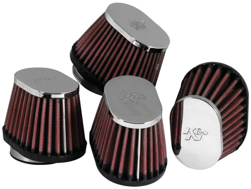 K&N Universal Chrome Oval Tapered Air Filter - 2in Flg ID x 4in OS L 3in OS W x 2.75in H-SR1 Performance
