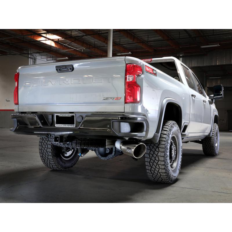 aFe Large Bore-HD 5in 409SS DPF-Back Exhaust System w/Pol Tip 24-25 GM Diesel Trucks V8-6.6L(td) L5P