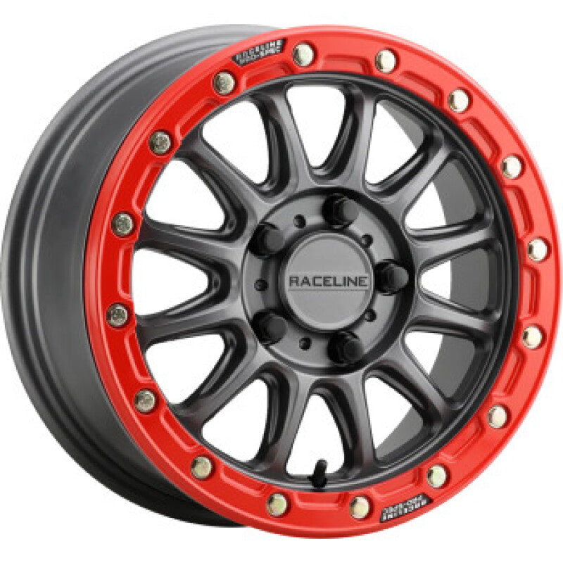 Raceline A14GR Alpha 15x7 Inch Beadlock Wheel with Gunmetal Finish and Red Ring * 4x137 Bolt Pattern, 10mm Offset