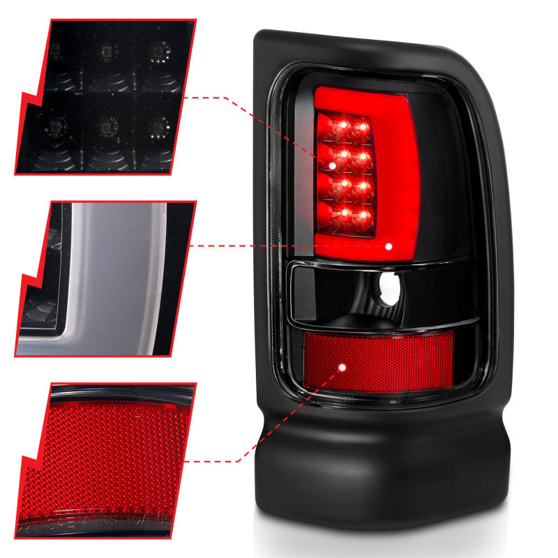 ANZO 1994-2001 Dodge Ram 1500 LED Taillights Plank Style Black w/Clear Lens