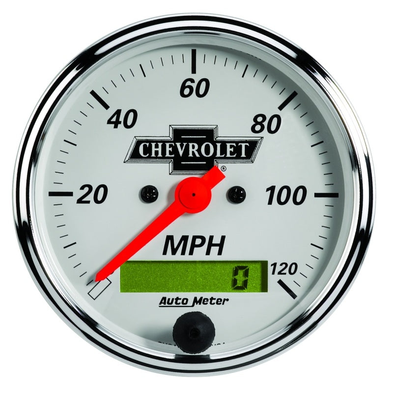 AutoMeter Gauge Speedo 3-1/8in. 120MPH Elec Prog W/ Lcd Odo Chevrolet Heritage Bowtie-SR1 Performance