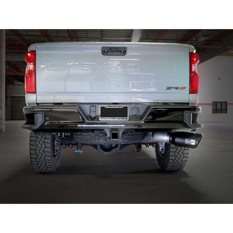 aFe Large Bore-HD 5in 409SS DPF-Back Exhaust System w/Blk Tip 24-25 GM Diesel Trucks V8-6.6L(td) L5P