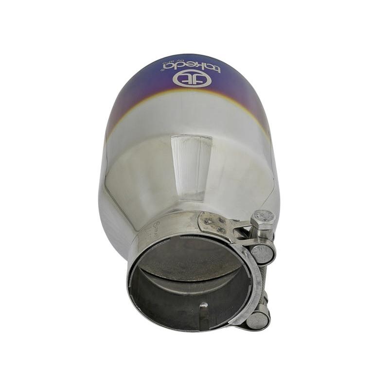 aFe Takeda 304 Stainless Steel Clamp-On Exhaust Tip 2.5in. Inlet / 4.5in. Outlet - Blue Flame-SR1 Performance