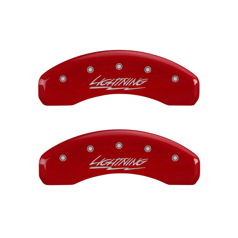 MGP 4 Caliper Covers for Ford F-150 (1999-2004) - Red Lightning Finish with Silver Engraving