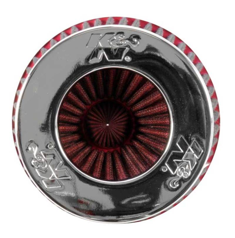 K&N Universal Air Filter Chrome Round Tapered Red - 4in Flange ID x 1.125in Flange Length x 9.5in H-SR1 Performance