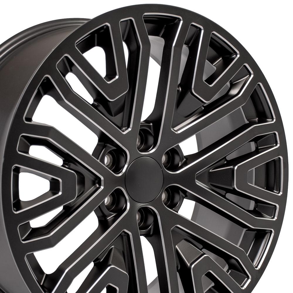 22" Replica CV37 fits GMC Sierra 22x9 Black Milled-SR1 Performance