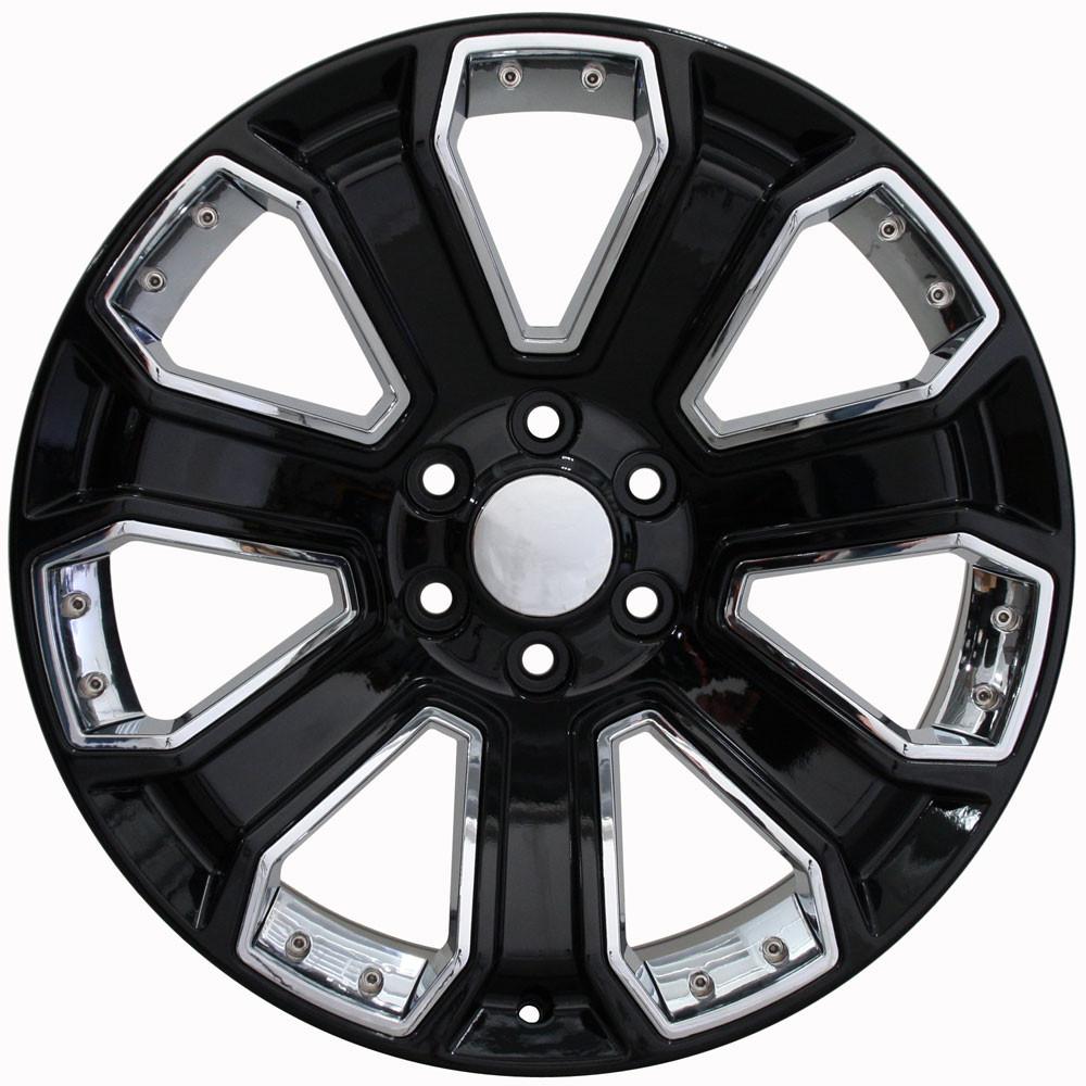 22" Replica CV93B fits Chevy Silverado 22x9 Black with Chrome-SR1 Performance