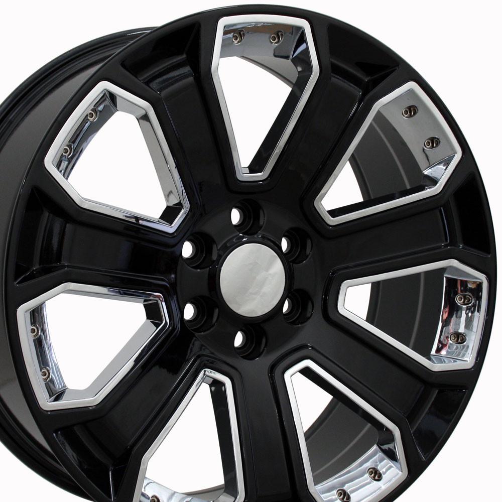 22" Replica CV93B fits Chevy Silverado 22x9 Black with Chrome-SR1 Performance