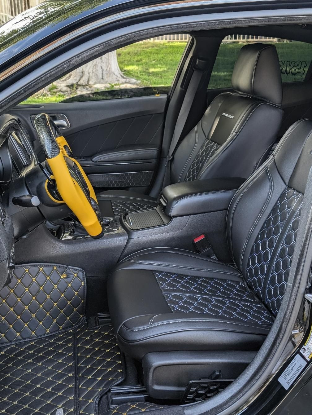 Kustom Interior Custom Fit Seat Covers - Premium Artificial Leather, Front & Rear Seat Protection with Embroidered Logos for Dodge Charger/Challenger & Jeep Wrangler/Gladiator