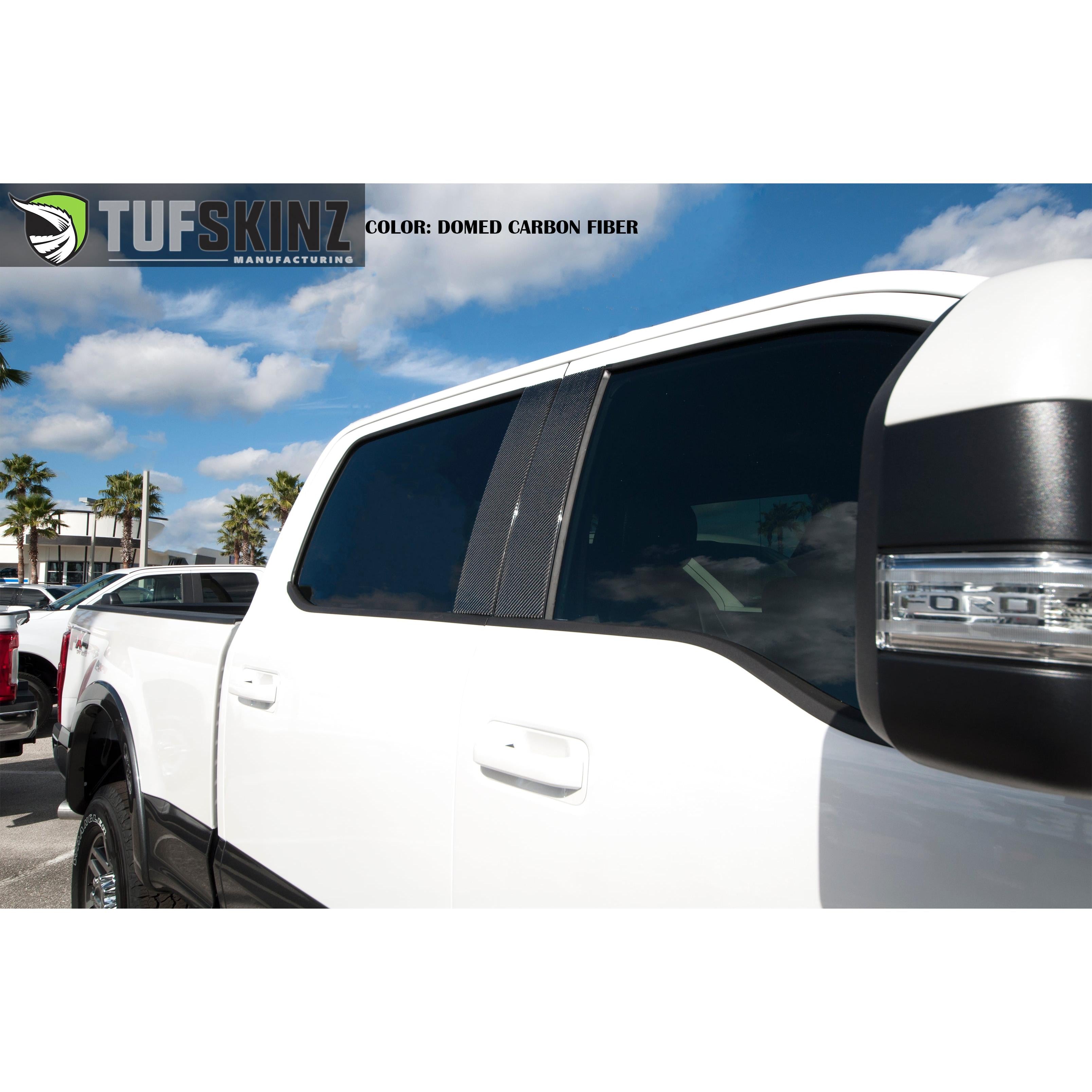 Super Crew/Super Cab Door Pillars Accent Trim Fits 2017-2020 Ford Super Duty Real Carbon Fiber(Domed)